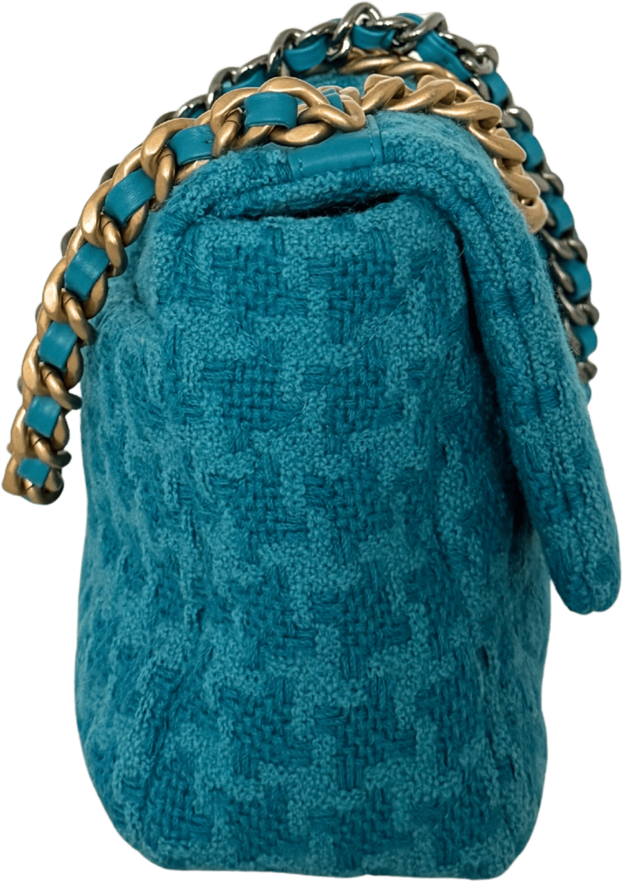 Chanel Chanel 19 Schultertasche Tweed Blau Fullset / neuwertig Blauw