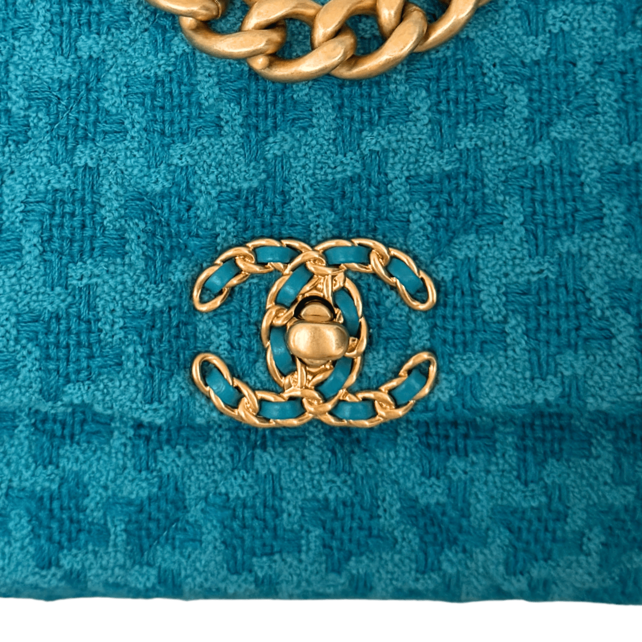 Chanel Chanel 19 Schultertasche Tweed Blau Fullset / neuwertig Blauw