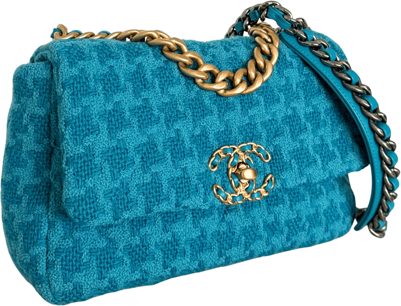 Chanel Chanel 19 Schultertasche Tweed Blau Fullset / neuwertig Blauw