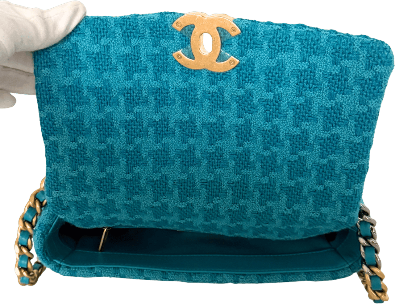 Chanel Chanel 19 Schultertasche Tweed Blau Fullset / neuwertig Blauw