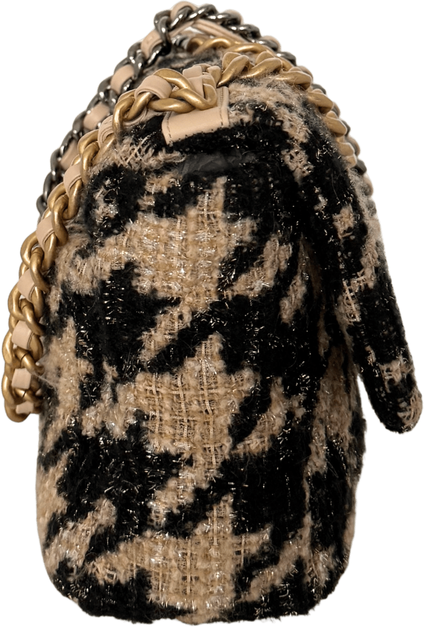 Chanel Chanel 19 Schultertasche Tweed Hahnentritt Beige Schwarz Fullset / sehr gut Beige