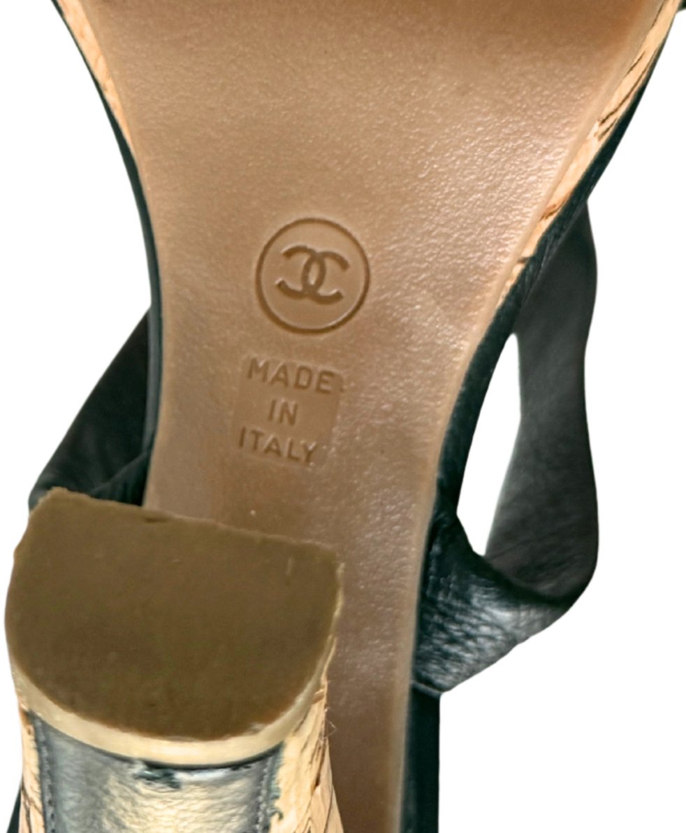Chanel Sandals Size 38 Black / very good Zwart