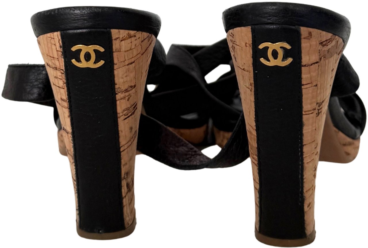 Chanel Sandals Size 38 Black / very good Zwart