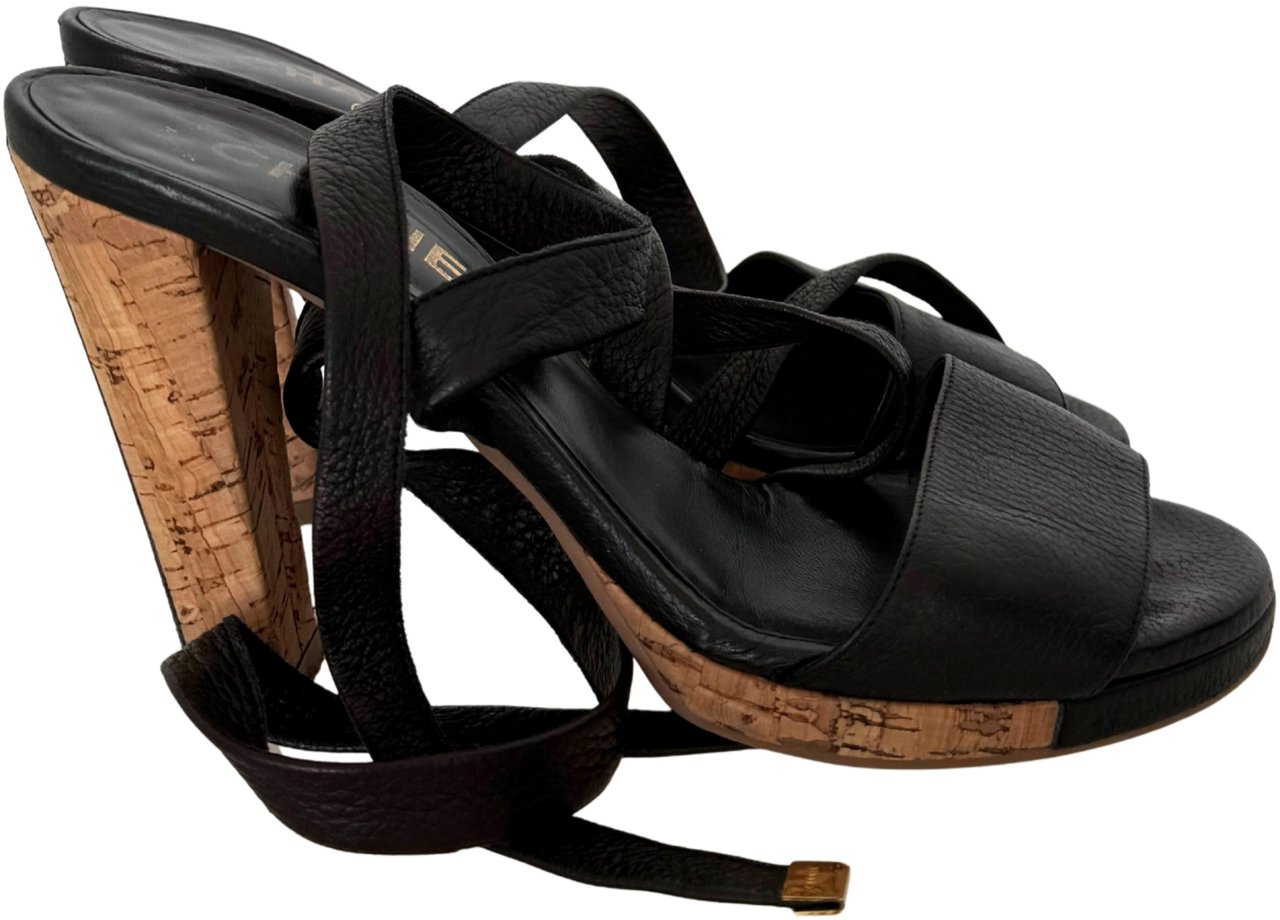 Chanel Sandals Size 38 Black / very good Zwart