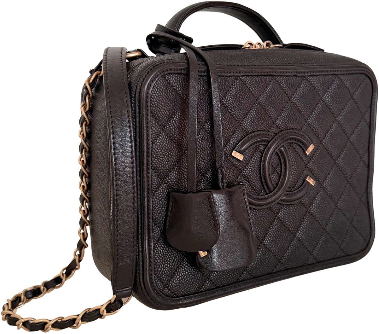 Chanel Chanel CC Filigree Vanity Case Large Leder schwarz / sehr gut Zwart