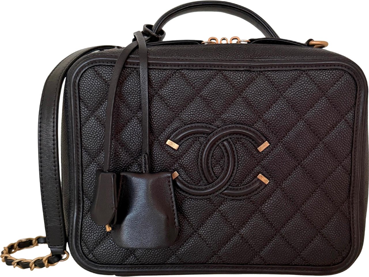 Chanel Chanel CC Filigree Vanity Case Large Leder schwarz / sehr gut Zwart