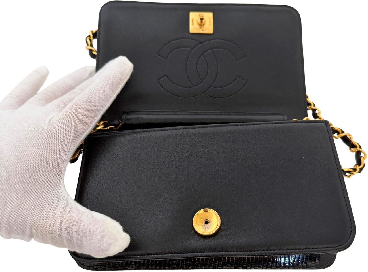 Chanel Chanel Vintage Wallet on Chain Timeless Lizard Leather Black / Very Good Zwart