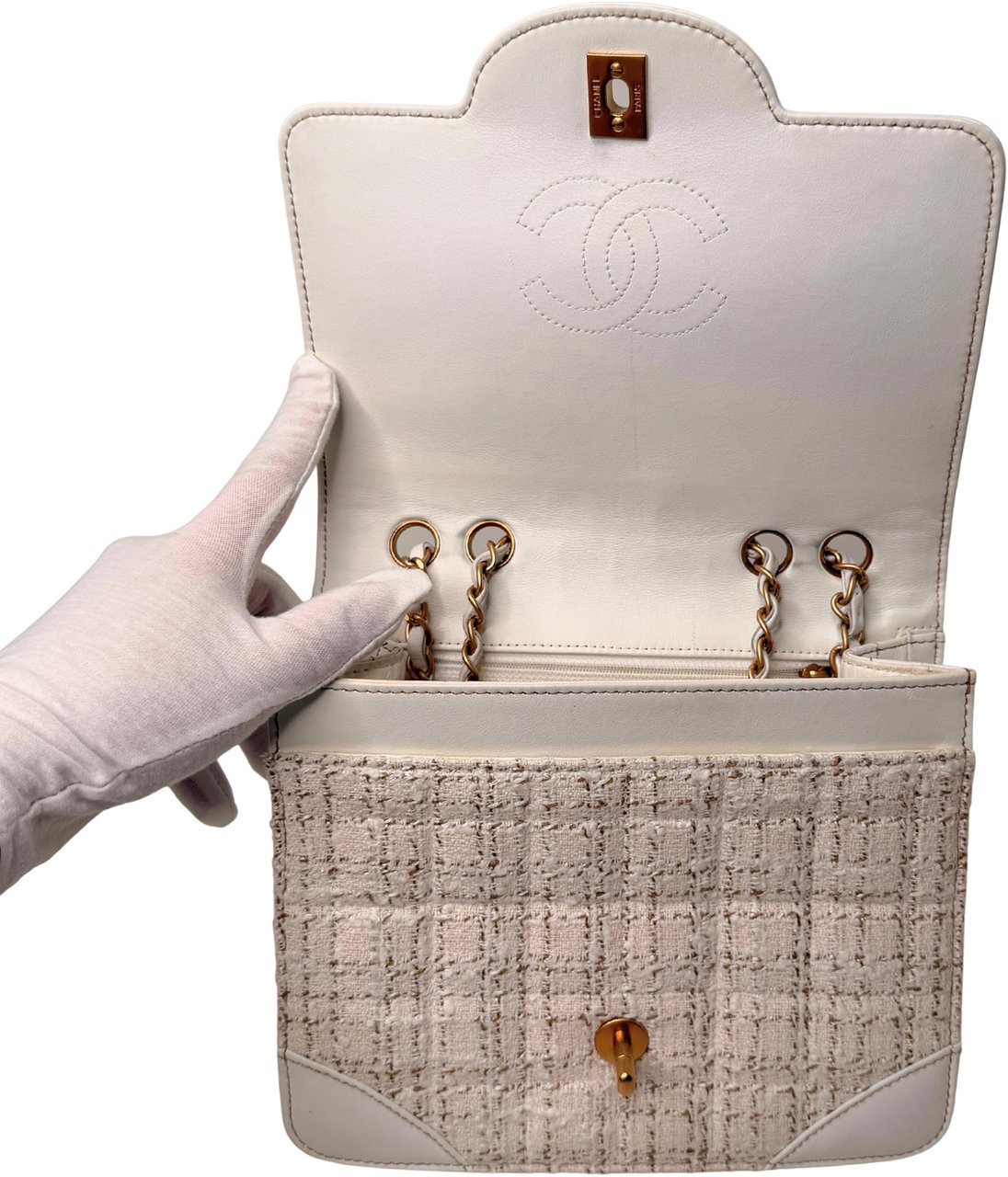 Chanel Chanel Classic Square Flap Bag Tweed white / beige / very good Wit