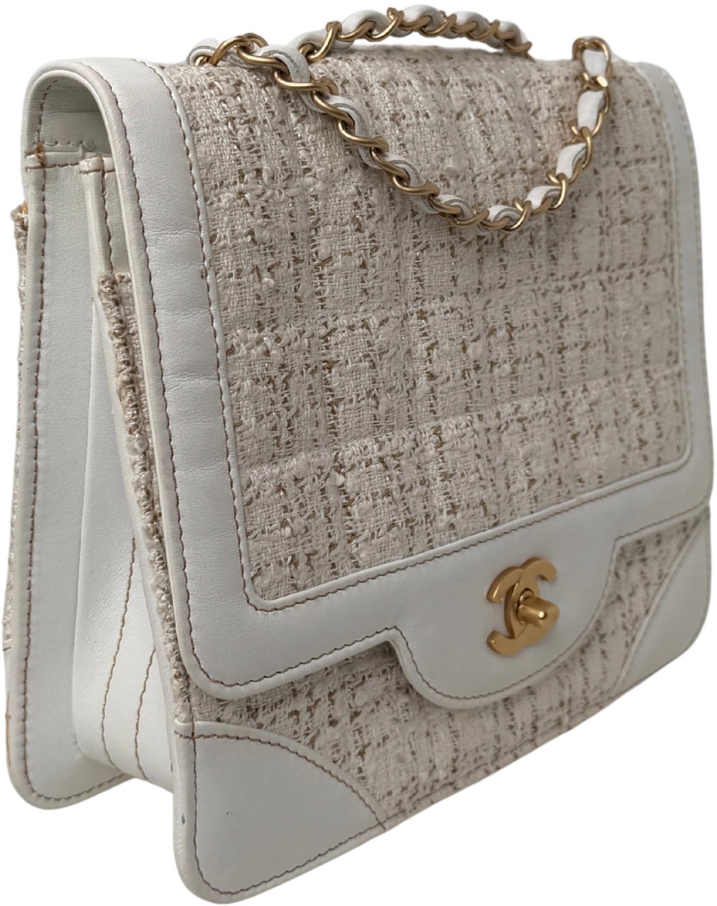 Chanel Chanel Classic Square Flap Bag Tweed white / beige / very good Wit