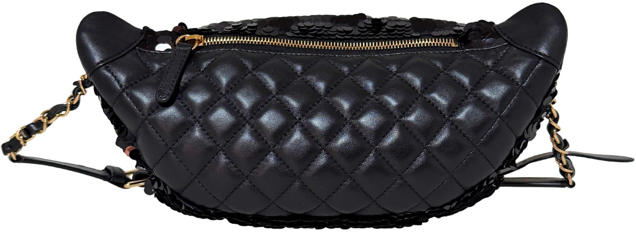 Chanel Chanel CC Waist Bag Sequins Black Full Set / very good Zwart