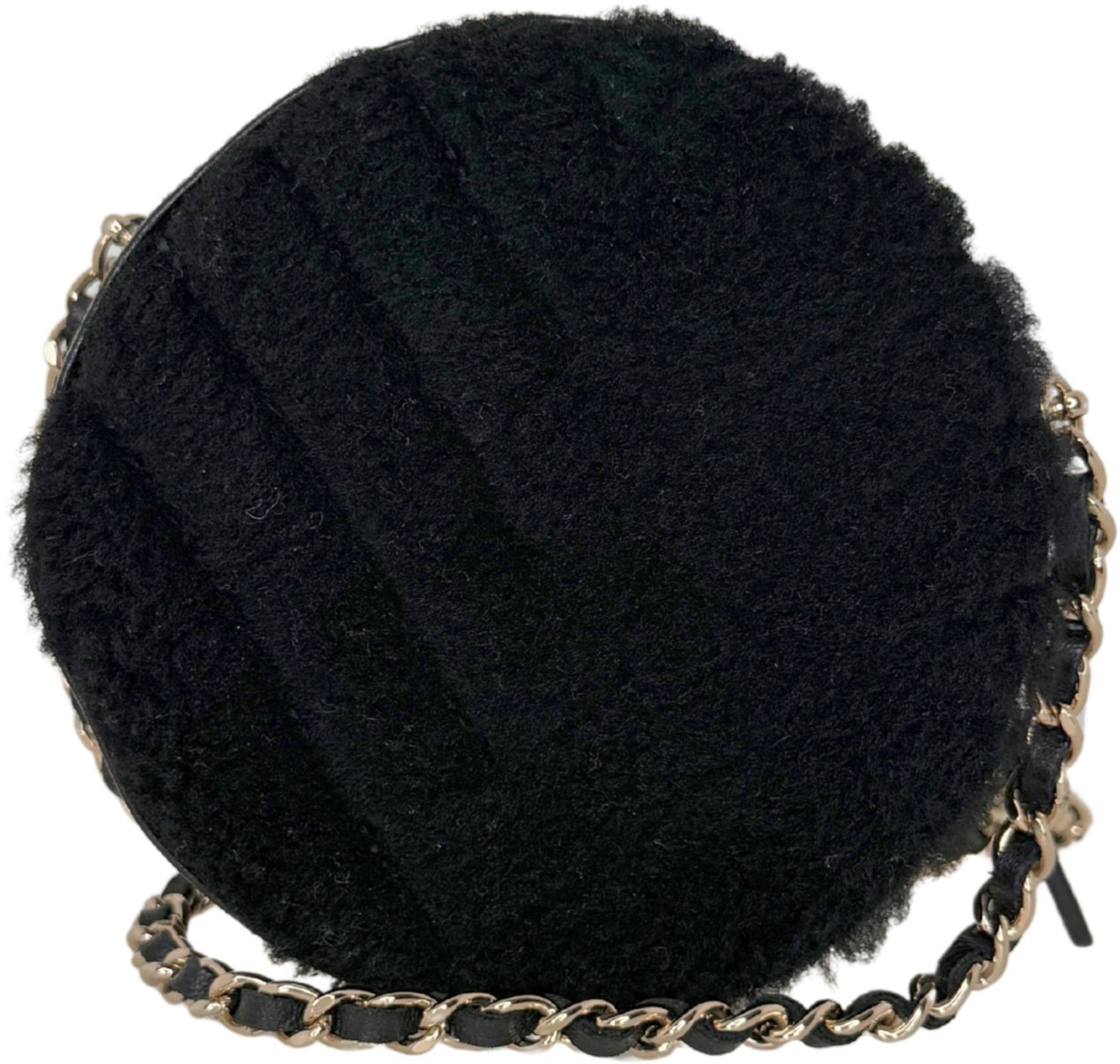 Chanel Chanel Round Clutch Chevron Shearling Mini black / very good Zwart