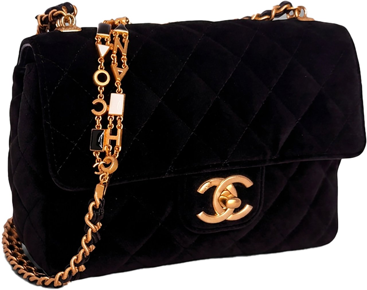 Chanel Chanel Small Flap Bag 22B Velvet aged GHW Full set Zwart