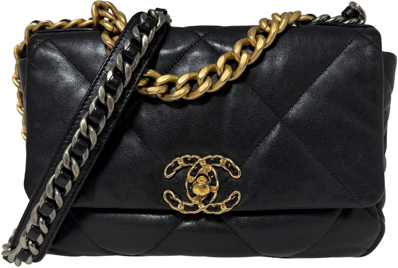 Chanel 19 Flap Bag Small Leather black / very good Zwart