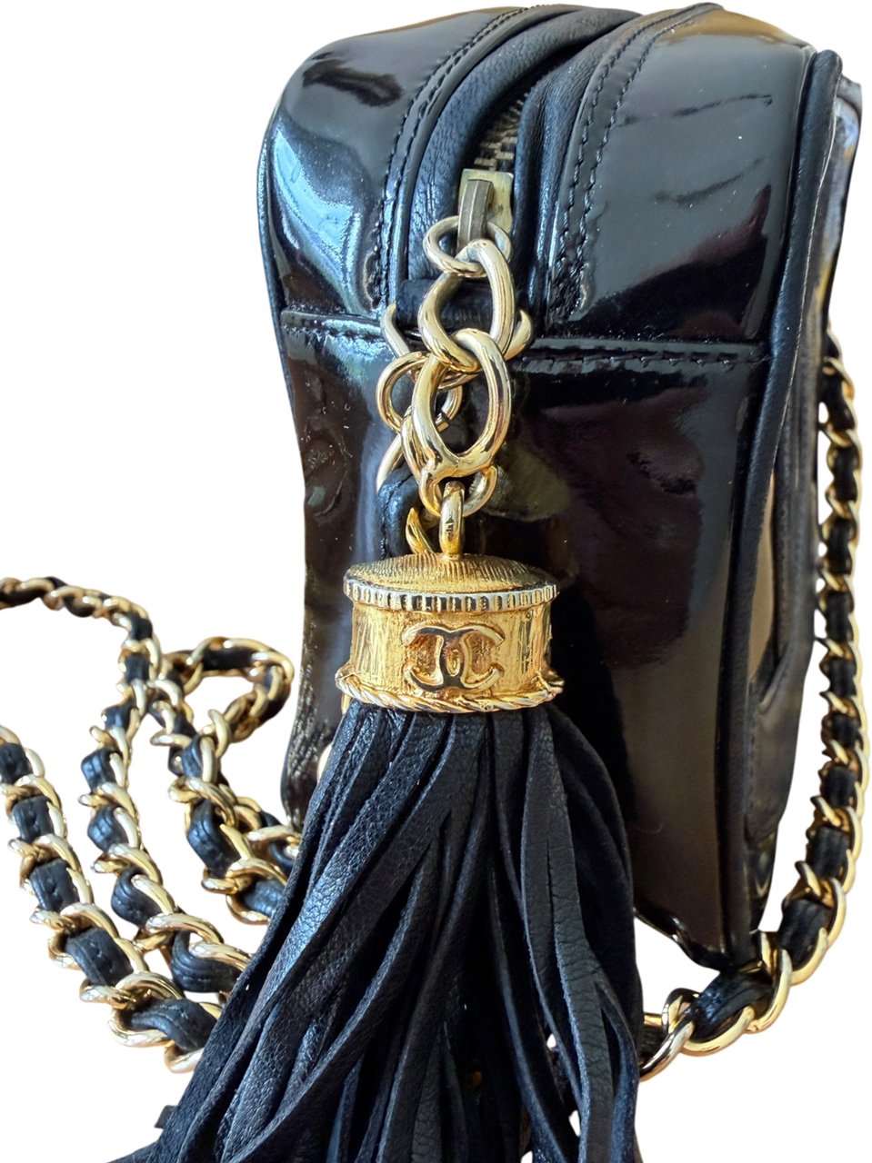 Chanel Chanel Vintage Patent Leather Camera Bag GHW / good Zwart