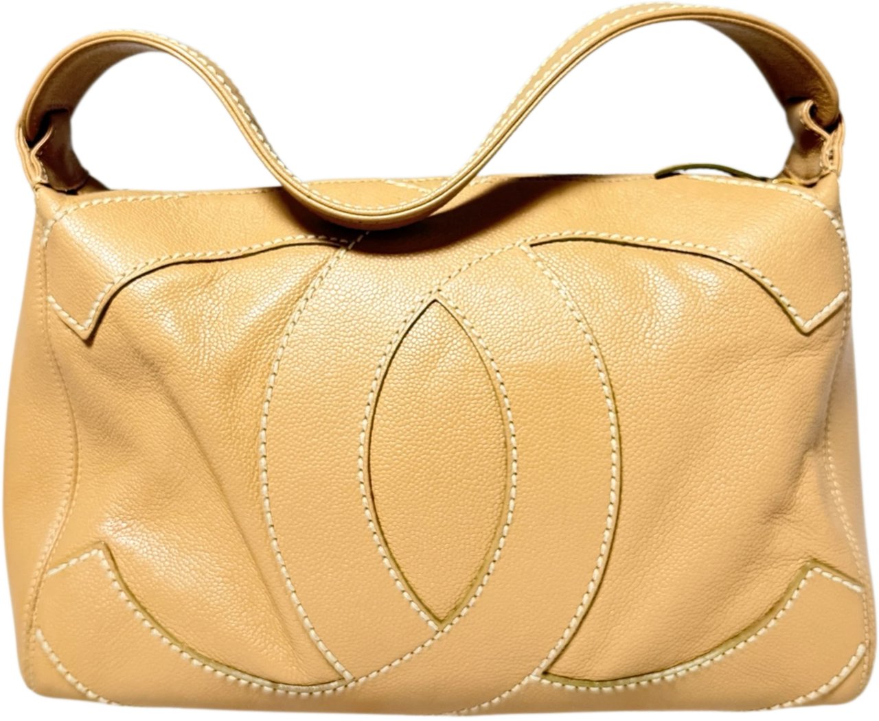 Chanel Chanel Vintage CC Stitch Shoulder Bag Caviar Leather Beige Brown / Very Good Beige