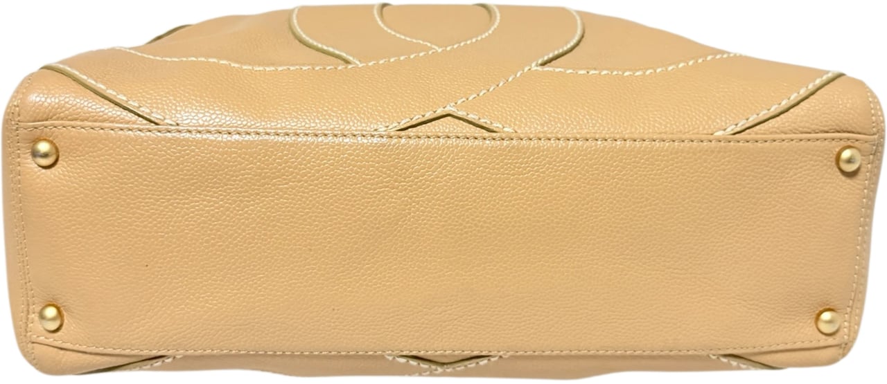 Chanel Chanel Vintage CC Stitch Shoulder Bag Caviar Leather Beige Brown / Very Good Beige