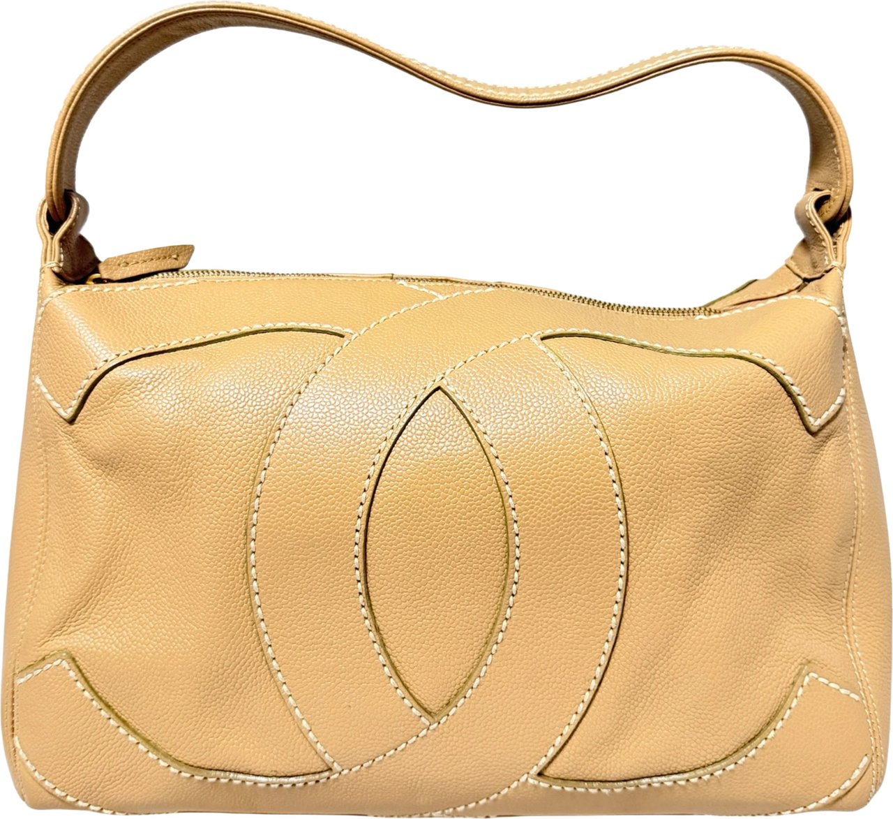 Chanel Chanel Vintage CC Stitch Shoulder Bag Caviar Leather Beige Brown / Very Good Beige