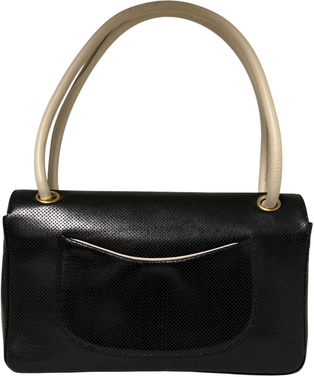 Chanel Single Flap Bag Medium Perforated Lambskin Black/White / very good Zwart
