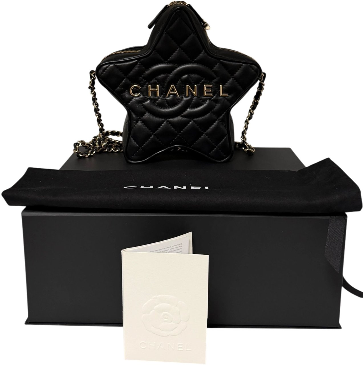 Chanel Walk of Fame Star Bag black lambskin full set Zwart