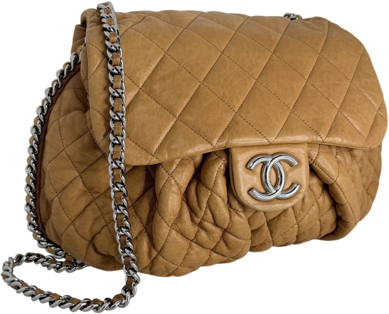 Chanel Chain Around Timeless Flap Bag hellbraun Leder CC-Logo / gut Bruin