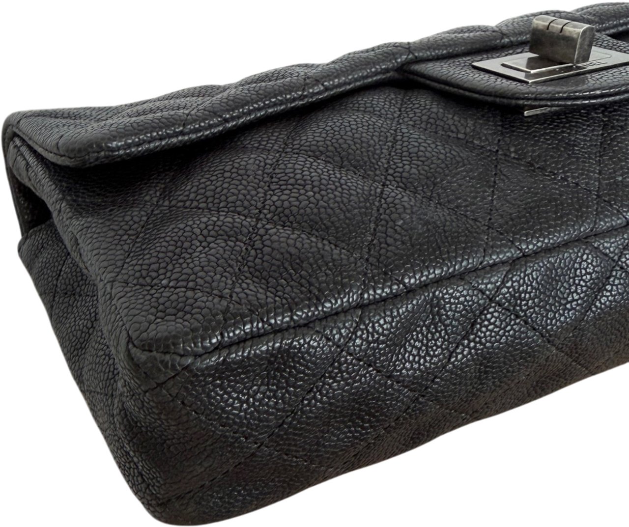 Chanel 2.55 Reissue East-West Flap Kaviarleder Grau, Ruthenium / neuwertig Grijs