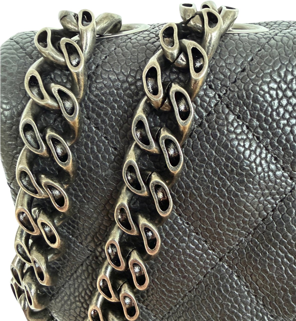 Chanel 2.55 Reissue East-West Flap Kaviarleder Grau, Ruthenium / neuwertig Grijs