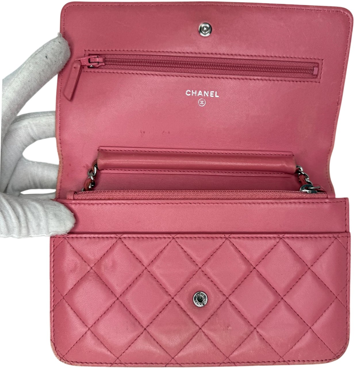 Chanel Wallet on Chain Lammleder Rosa / gut Roze