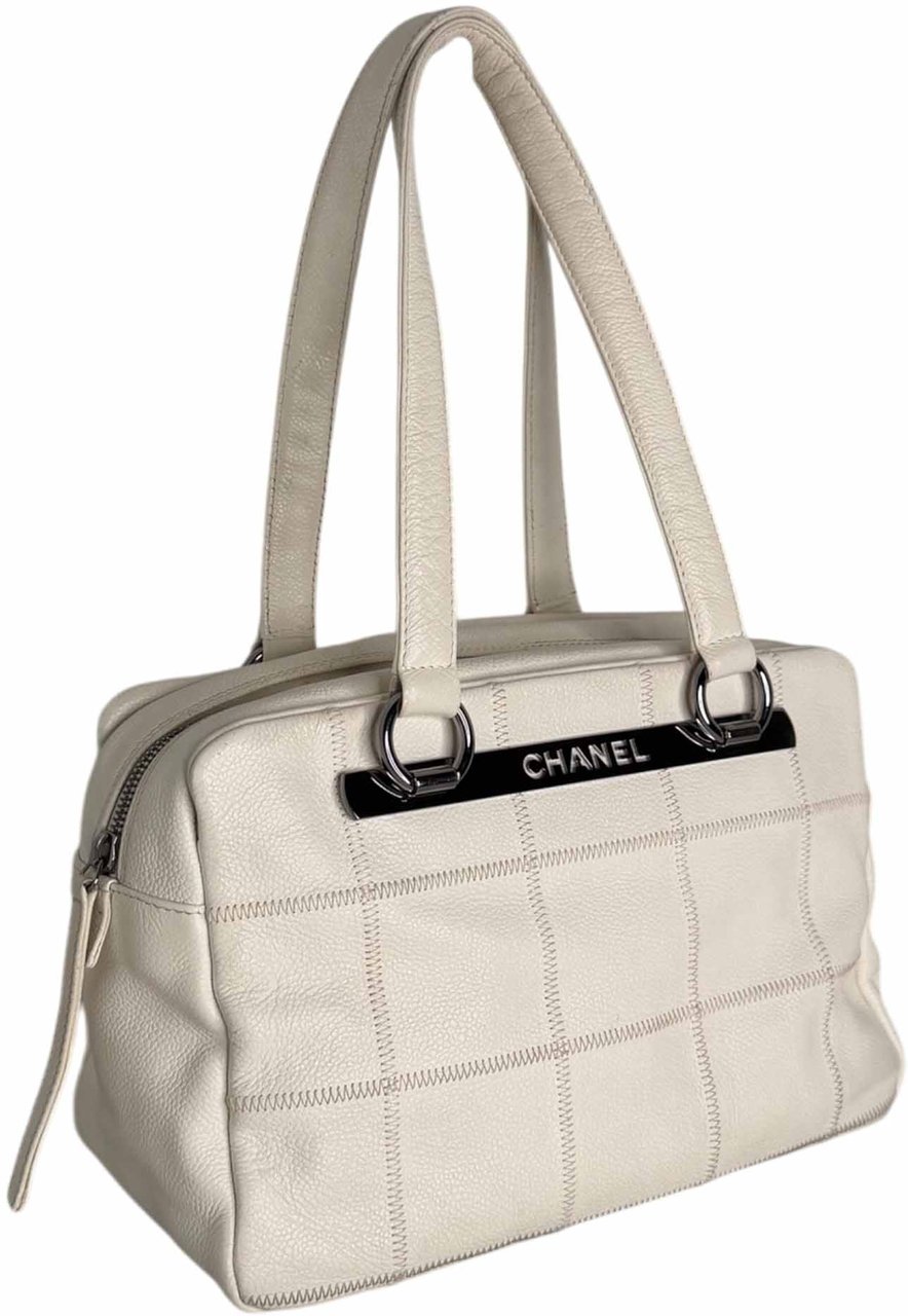 Chanel Square Stitch LAX Bowler Bag weiß / gut Wit