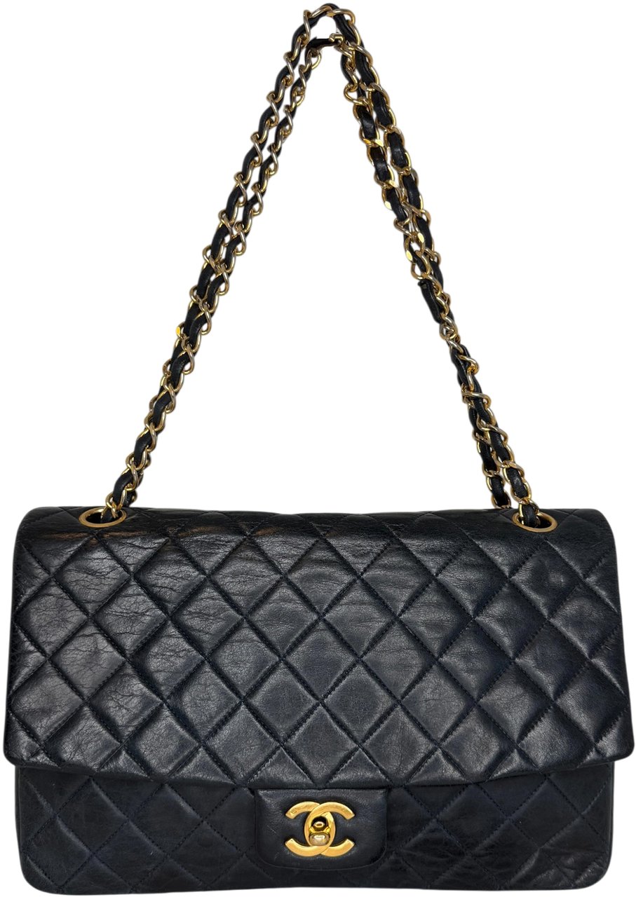 Chanel Classic Single Flap Medium Navy Lammleder / gut Blauw
