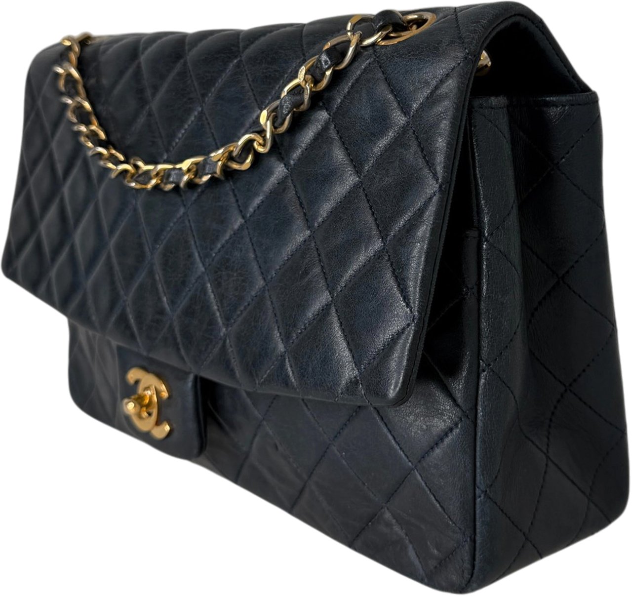 Chanel Classic Single Flap Medium Navy Lammleder / gut Blauw