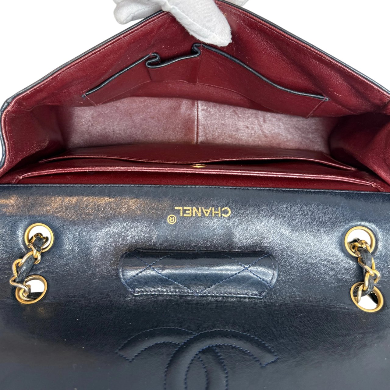 Chanel Classic Single Flap Medium Navy Lammleder / gut Blauw