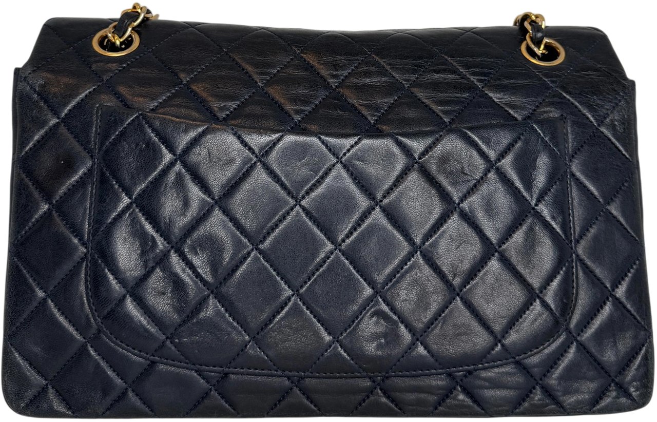 Chanel Classic Single Flap Medium Navy Lammleder / gut Blauw