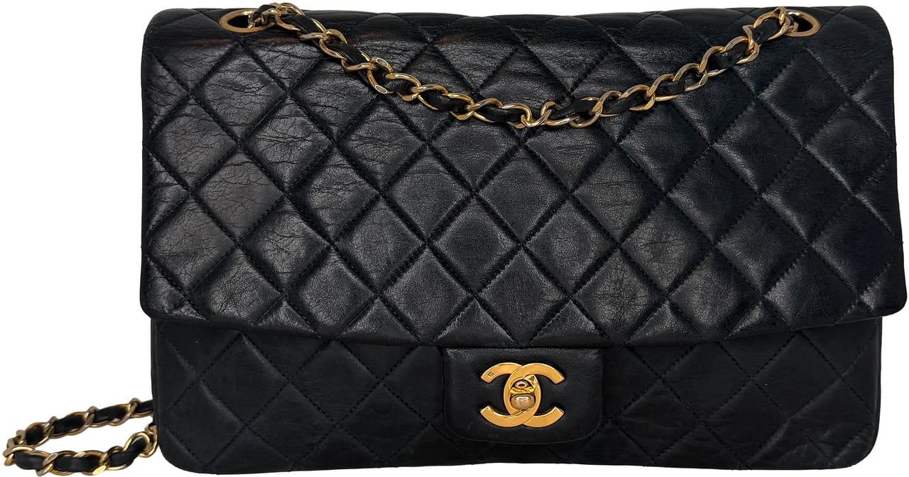Chanel Classic Single Flap Medium Navy Lammleder / gut Blauw