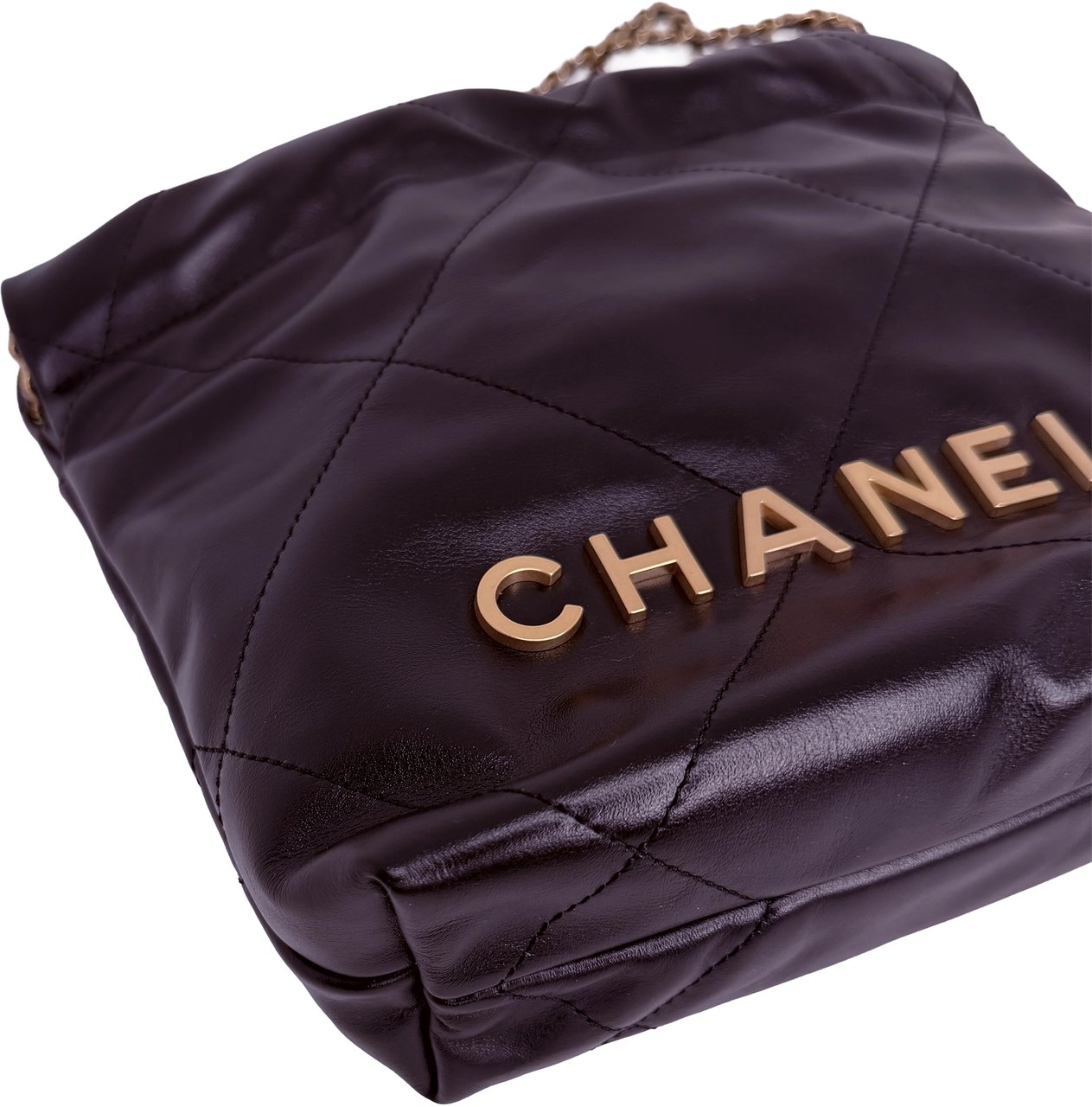 Chanel 22 klein Schwarz glänzenedes Kalbsleder GHW Fullset / neuwertig Zwart