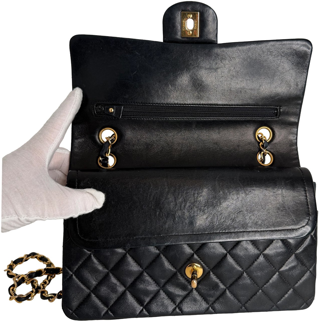 Chanel Timeless Medium Double Flap Bag Lambskin Black / very good Zwart