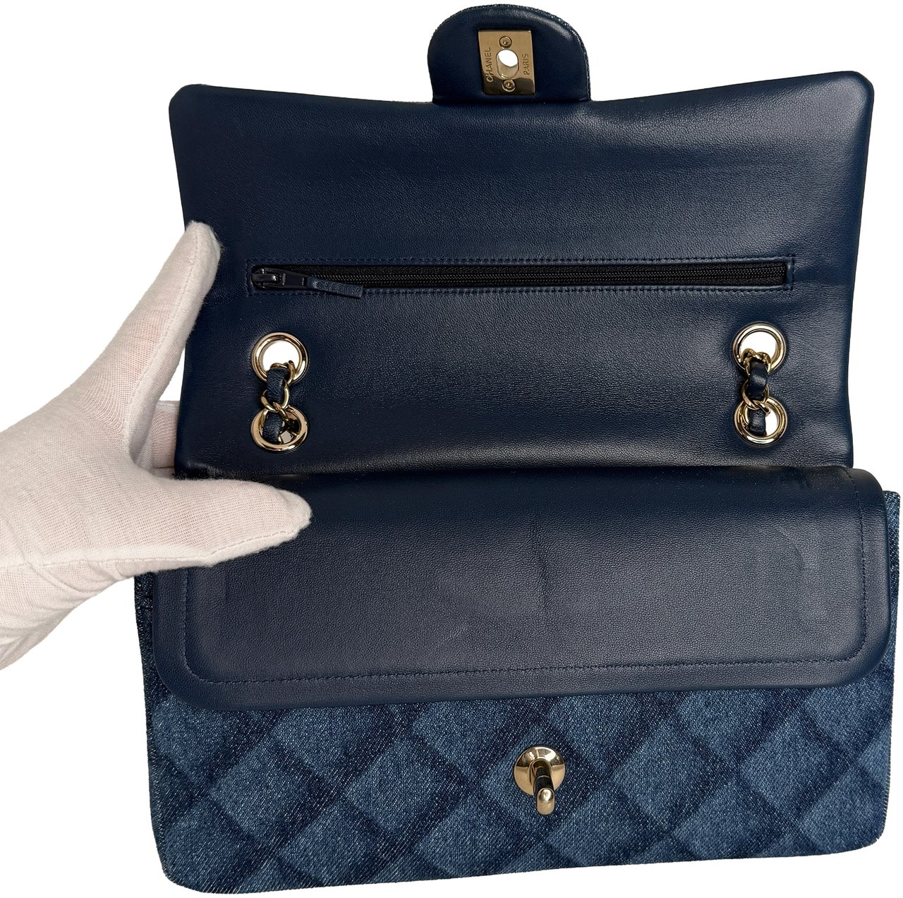Chanel Timeless Double Flapbag Medium Denim blau 2022 Fullset / neuwertig Blauw
