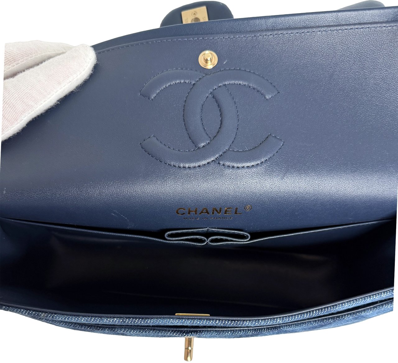 Chanel Timeless Double Flapbag Medium Denim blau 2022 Fullset / neuwertig Blauw