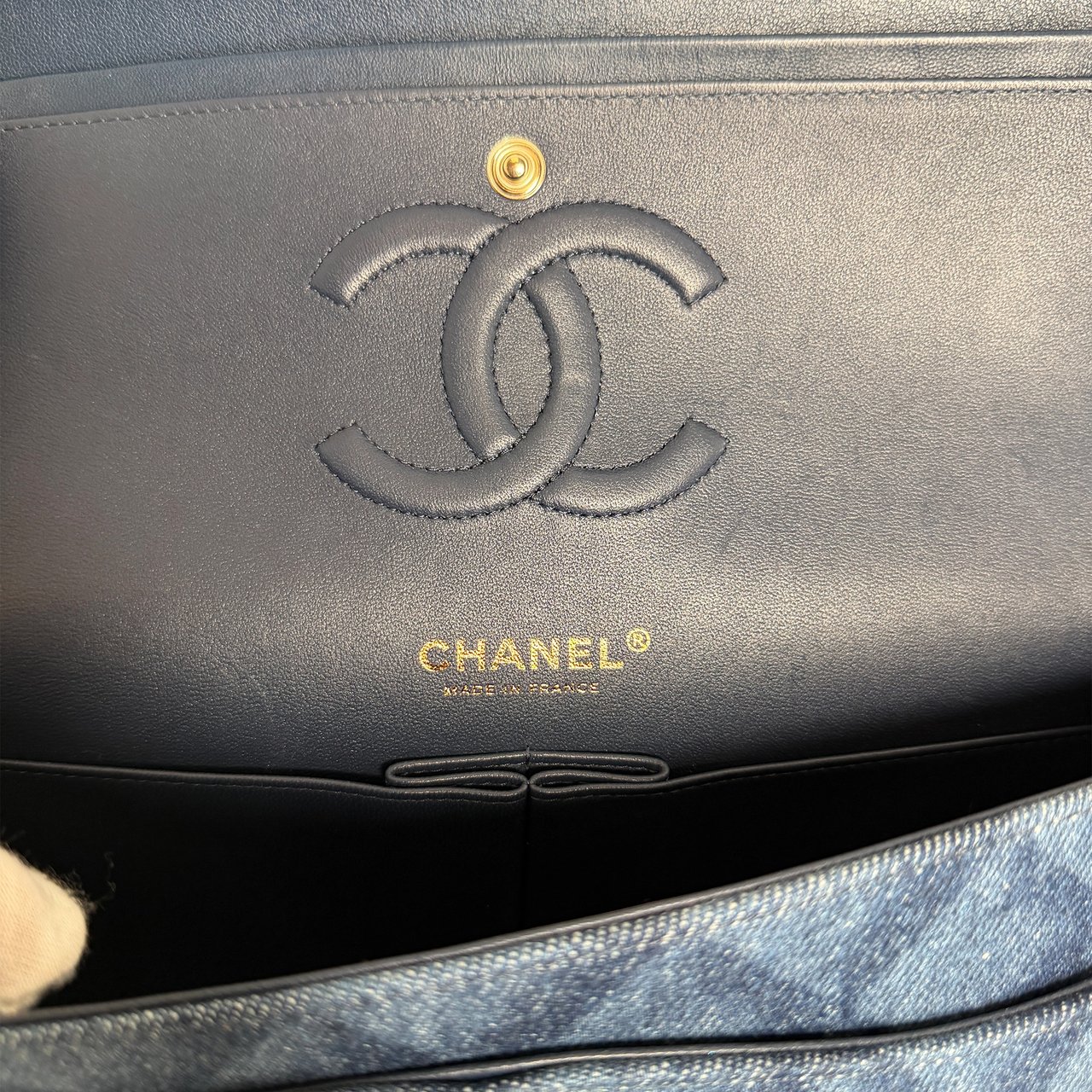 Chanel Timeless Double Flapbag Medium Denim blau 2022 Fullset / neuwertig Blauw