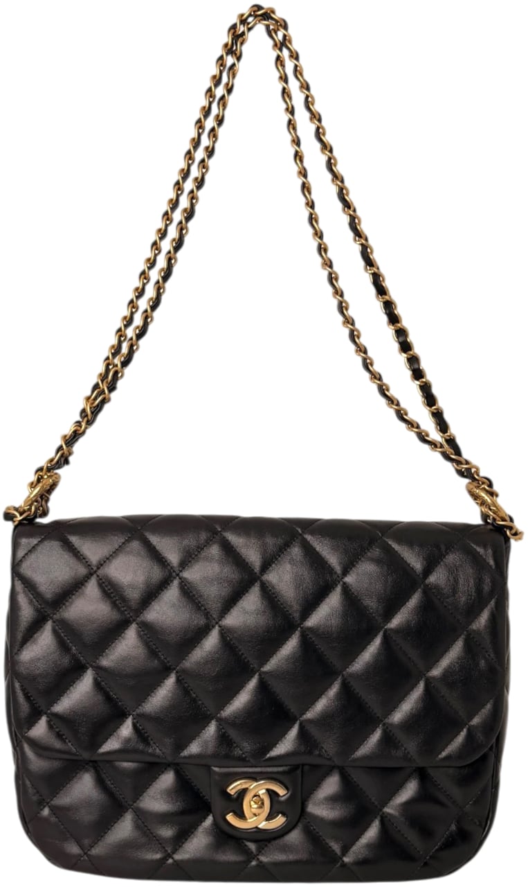 Chanel Maxi Flapbag 2024 glänzendes Kalbsleder GHW schwarz / neuwertig Zwart