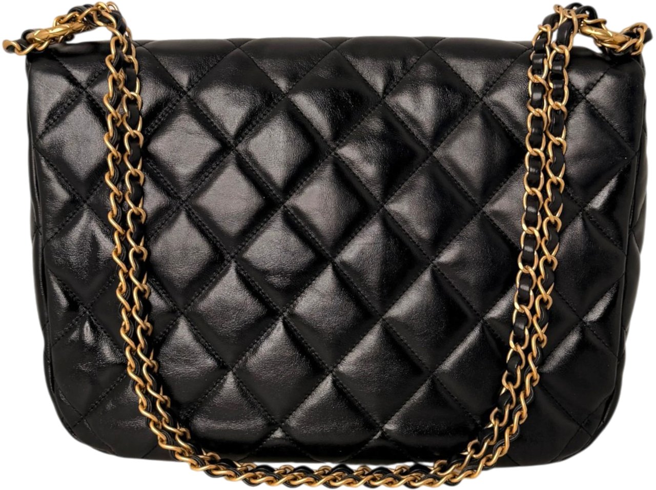 Chanel Maxi Flapbag 2024 glänzendes Kalbsleder GHW schwarz / neuwertig Zwart