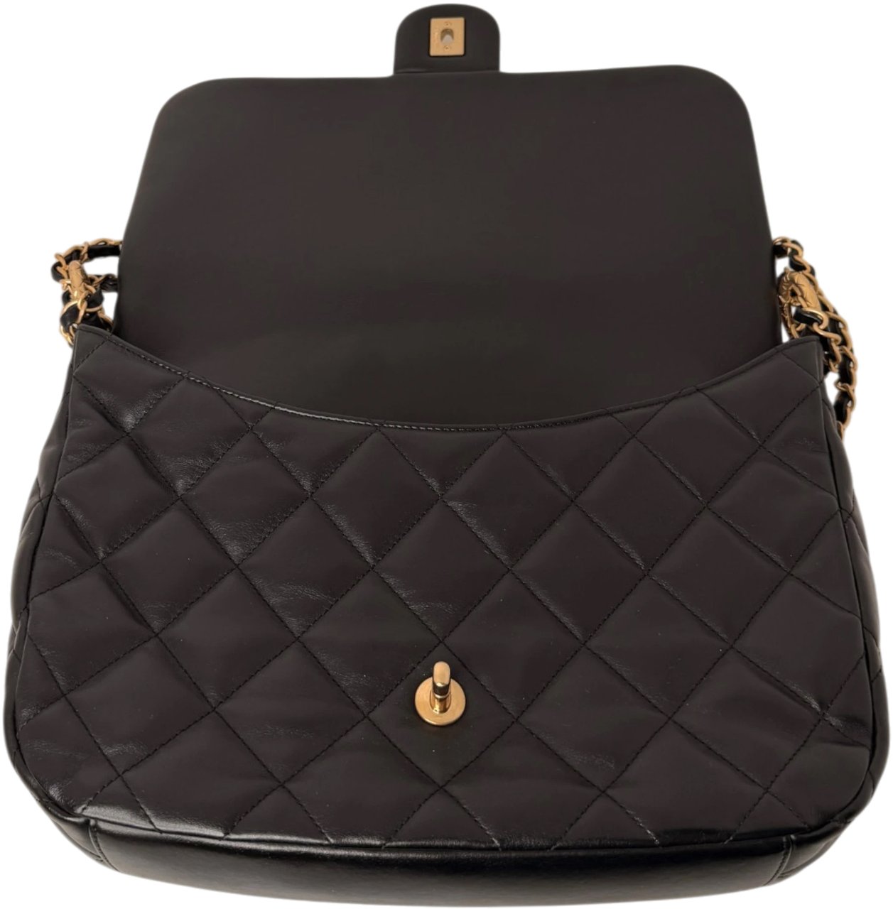Chanel Maxi Flapbag 2024 glänzendes Kalbsleder GHW schwarz / neuwertig Zwart