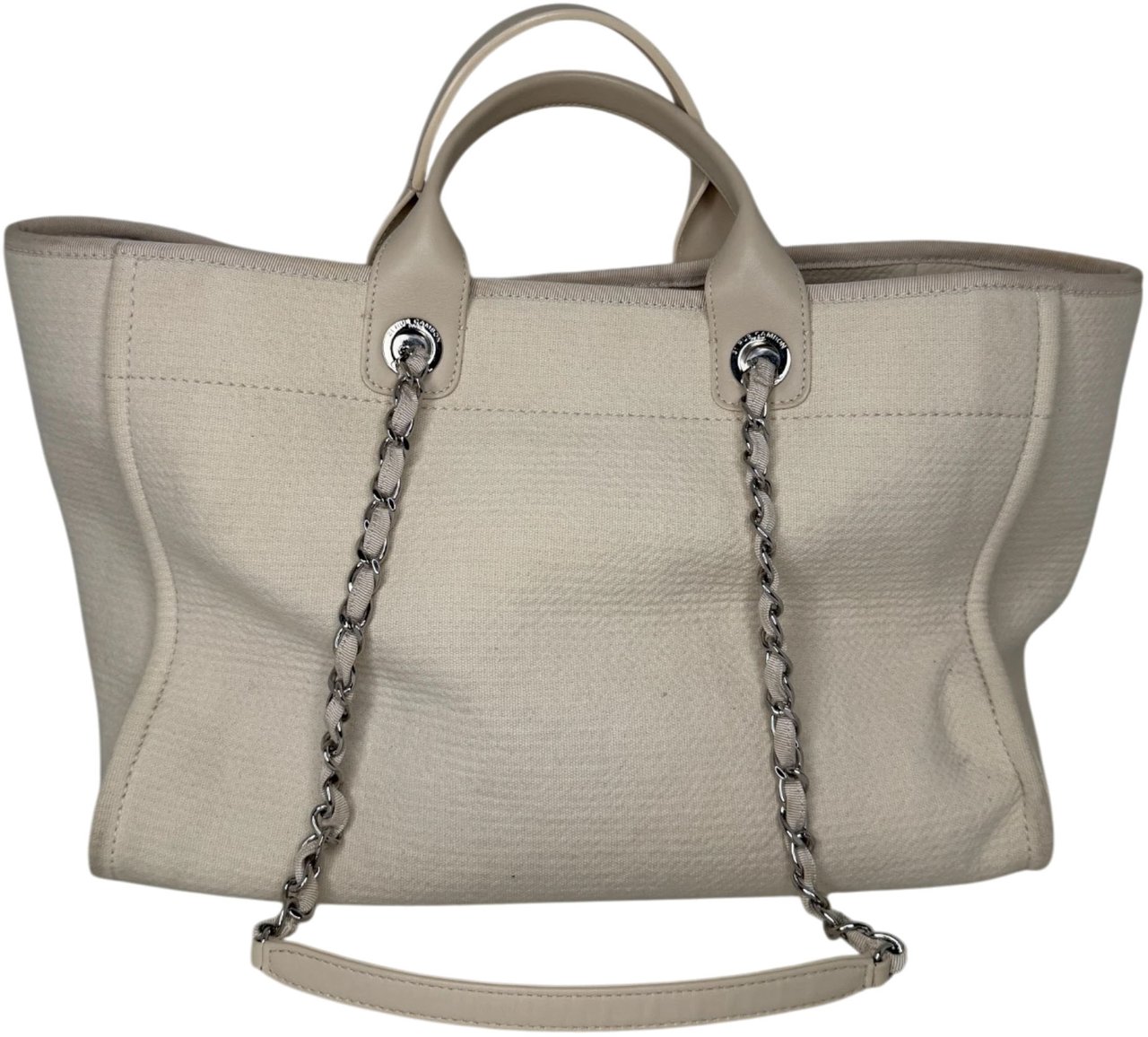 Chanel Deauville mittelgroße Tasche beige silberne Hardware 2022 Beige