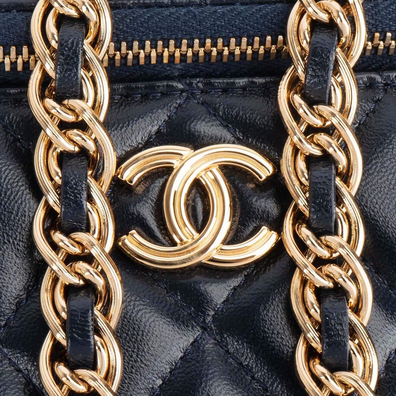 Chanel Chanel Quilted Lambskin Vanity CC Crossbody Bag Navy
