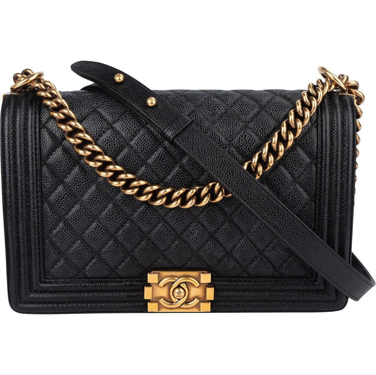 Chanel Chanel Quilted Caviar Leather Boy Single Flap Crossbody Bag Zwart