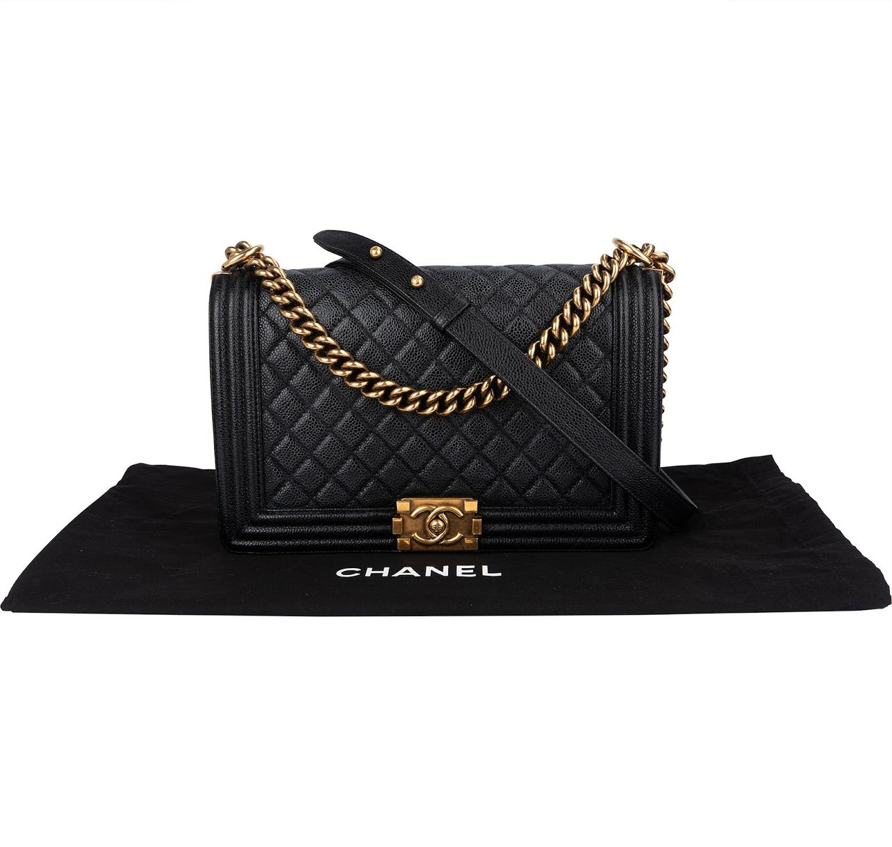 Chanel Chanel Quilted Caviar Leather Boy Single Flap Crossbody Bag Zwart