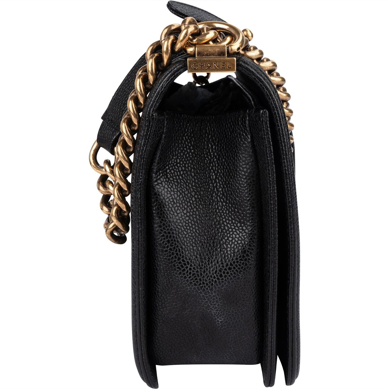 Chanel Chanel Quilted Caviar Leather Boy Single Flap Crossbody Bag Zwart