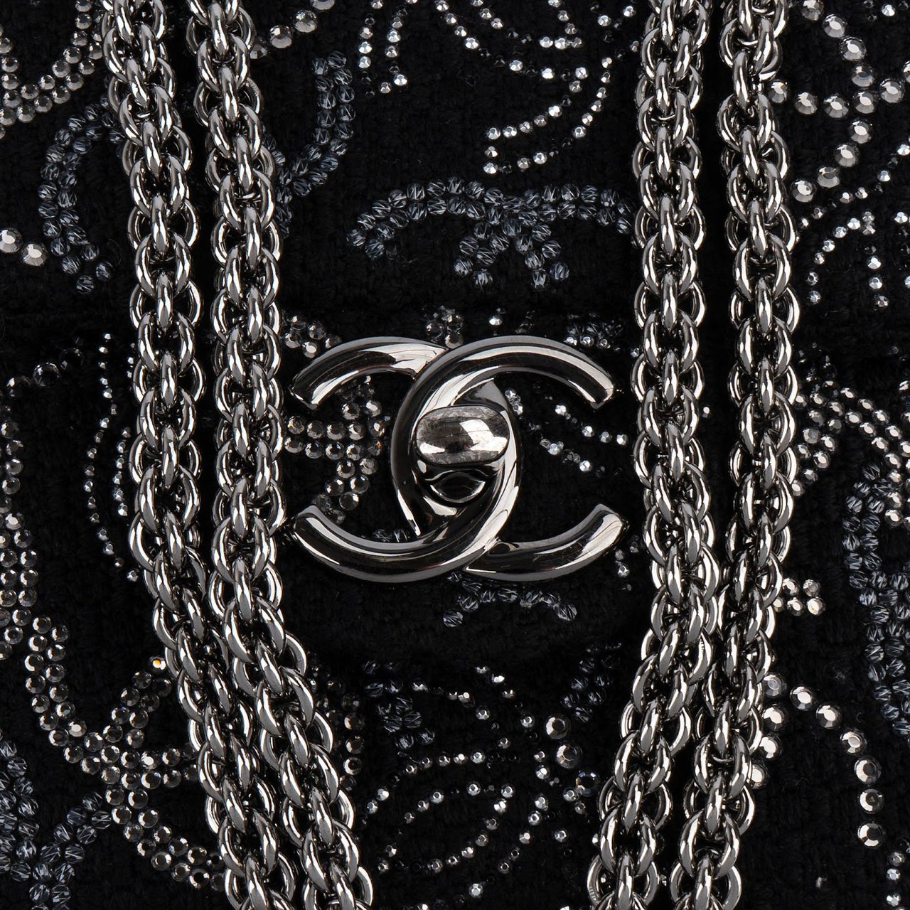 Chanel Chanel Sequin Embellished Woven CC Medium Double Flap Shoulder Bag Zwart
