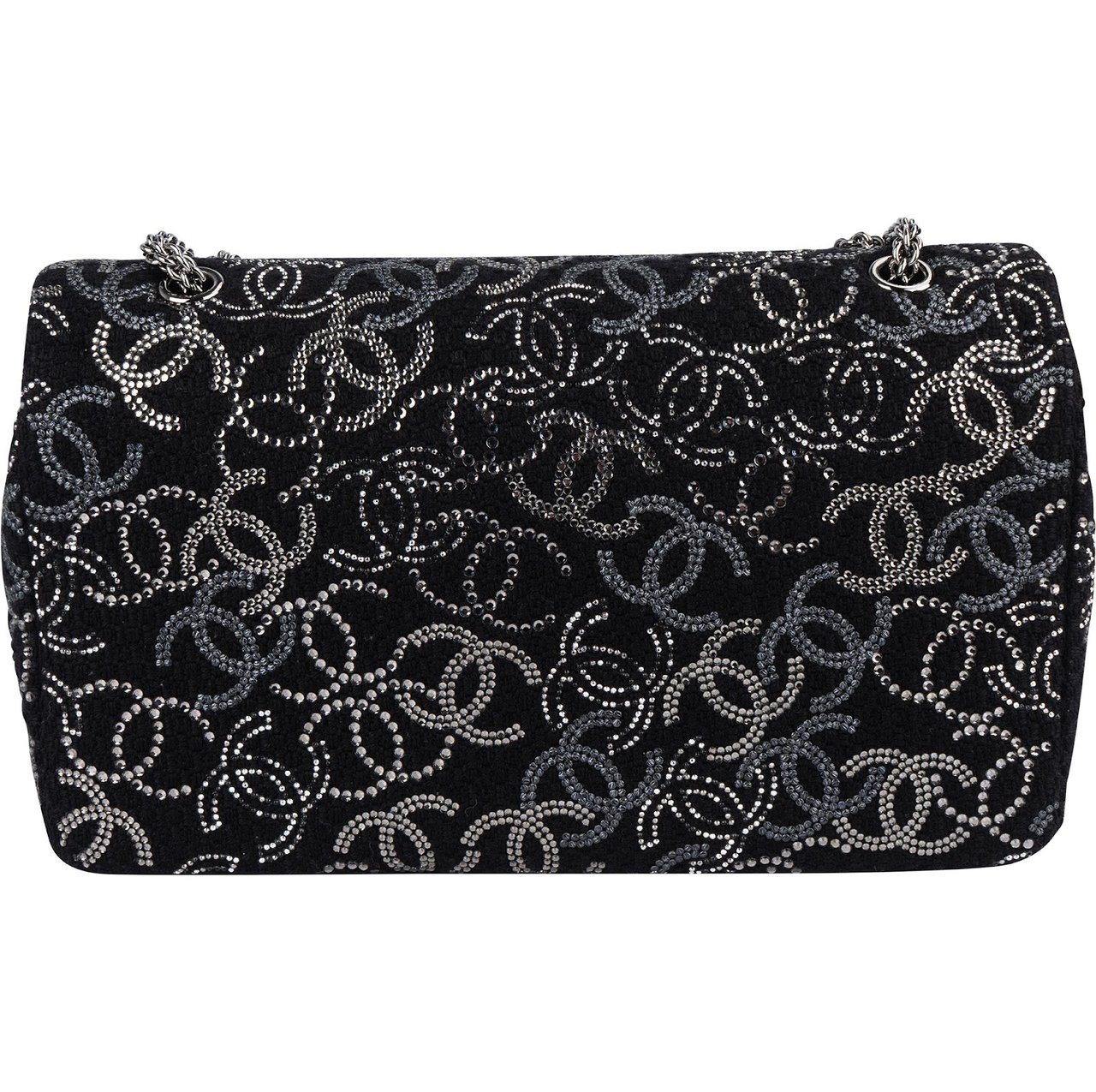 Chanel Chanel Sequin Embellished Woven CC Medium Double Flap Shoulder Bag Zwart