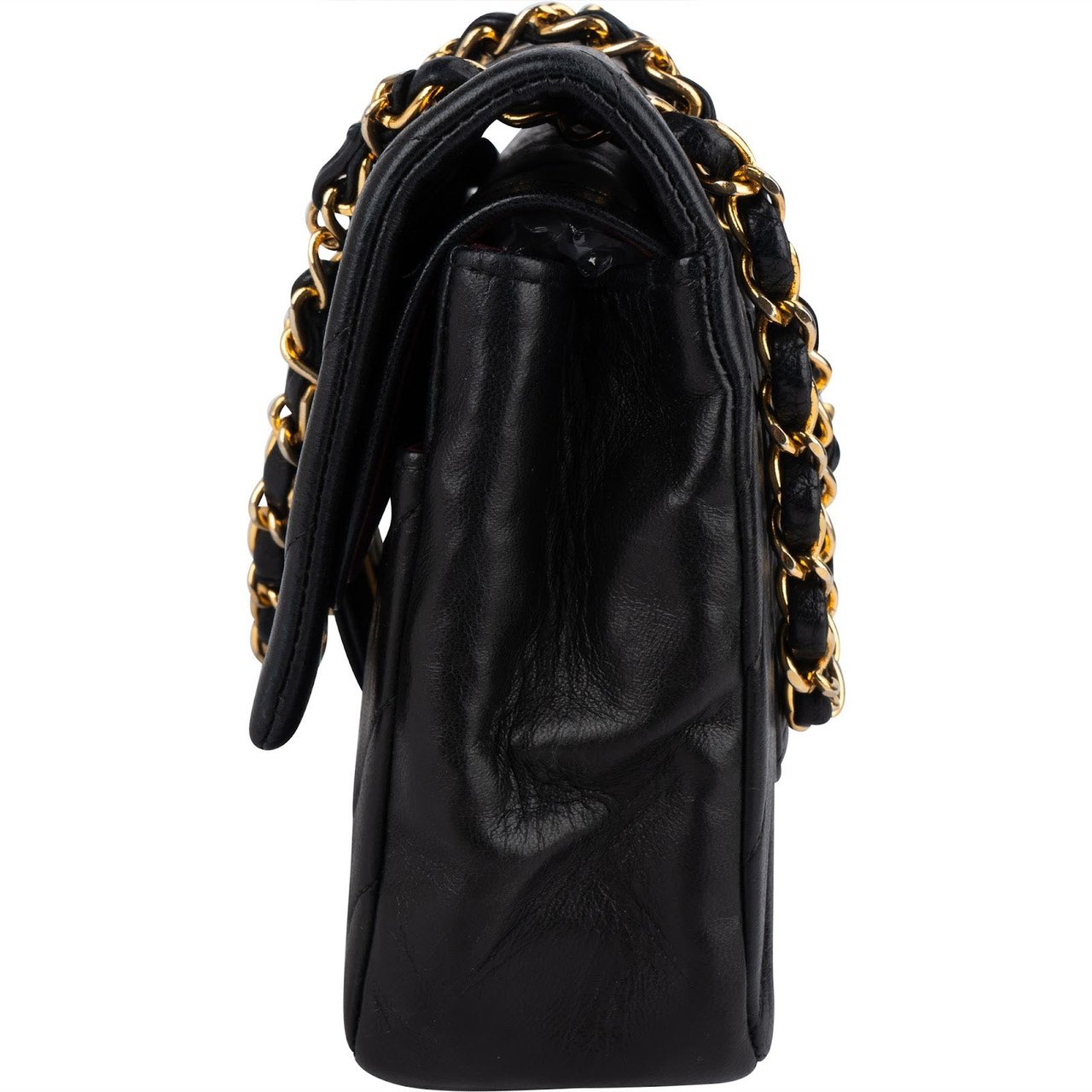 Chanel Quilted Lambskin Chevron Medium 24K Gold Double Flap Shoulder Bag Zwart