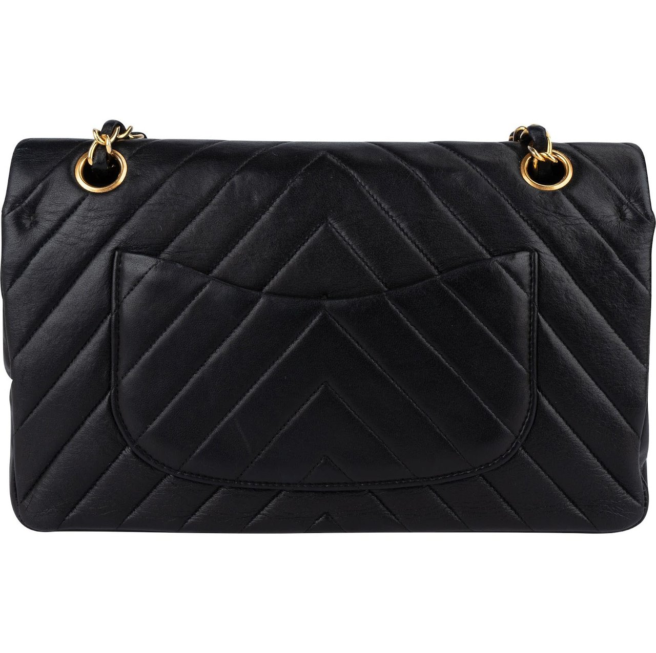 Chanel Quilted Lambskin Chevron Medium 24K Gold Double Flap Shoulder Bag Zwart